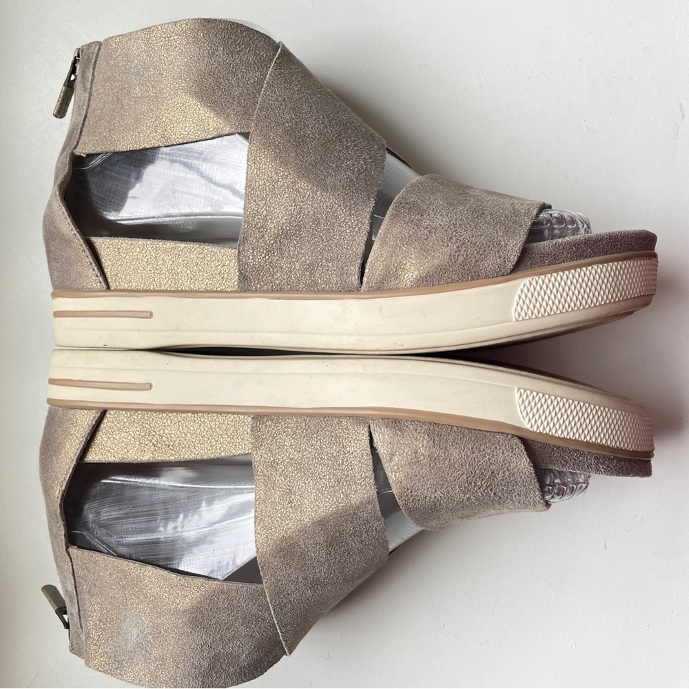 Eileen Fisher Metallic Sport Suede Criss Cross Banded Wedge Platform Sandals 7 - Picture 6 of 13